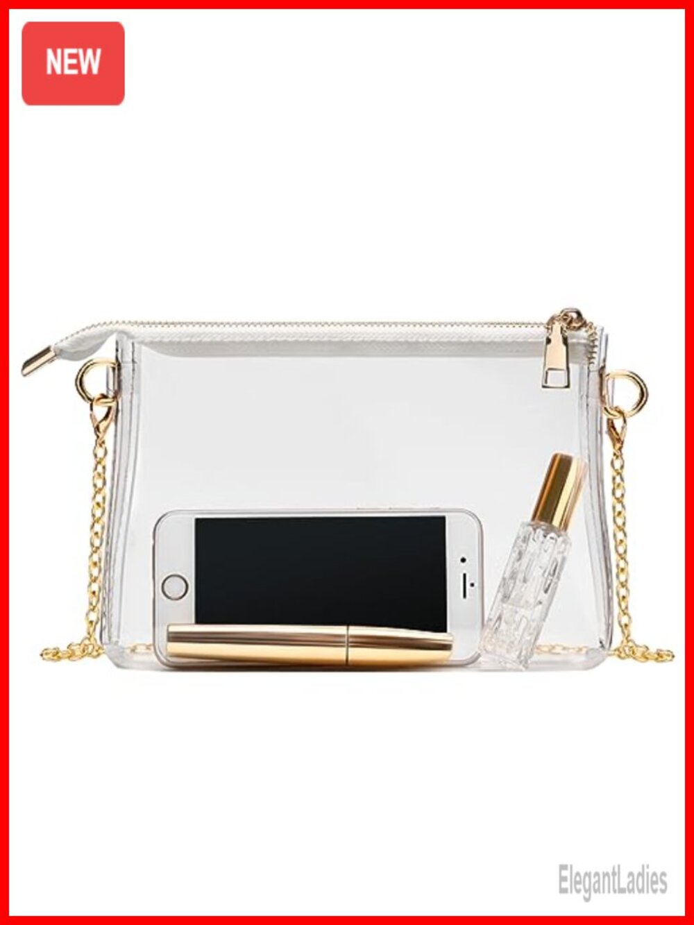 Clear Crossbody Bag for Stadium Events, PVC Purse with Chain Strap